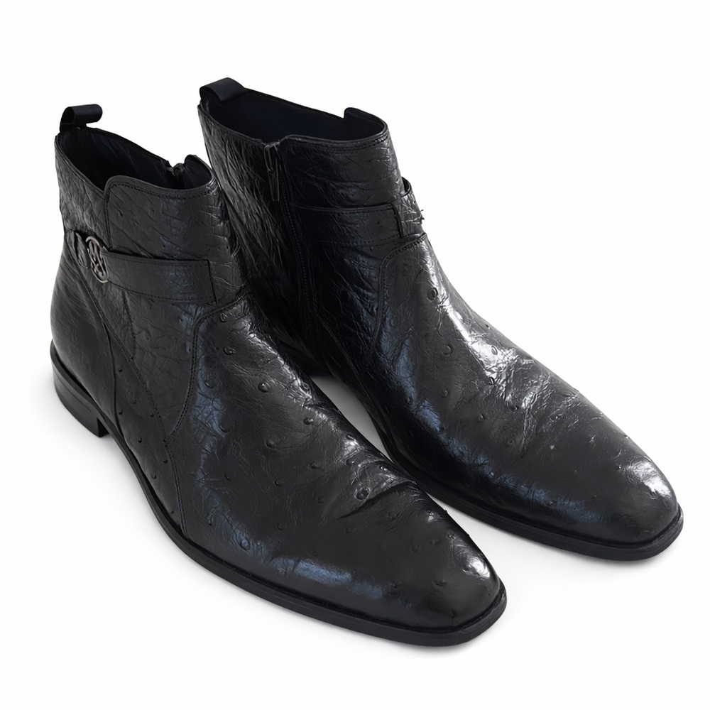 Mezlan Genuine Ostrich Leather Ankle Boots Black Exotic Zip Dress Shoes Men 9